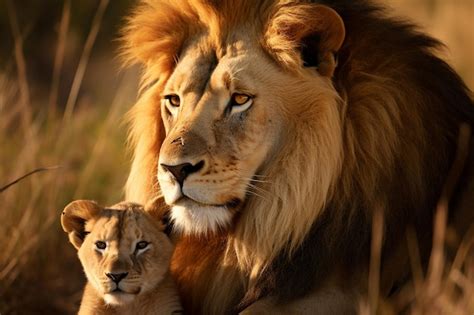 Premium Photo | Heartwarming Bond Between Male Lion and Cub Male Lion ...