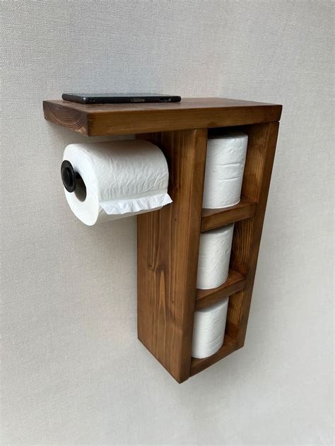 Rustic Wood Toilet Roll Paper Holder Etsy Uk In Wood Furniture