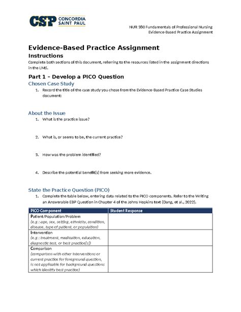 Nur Evidence Based Practice Assignment Nur Fundamentals Of