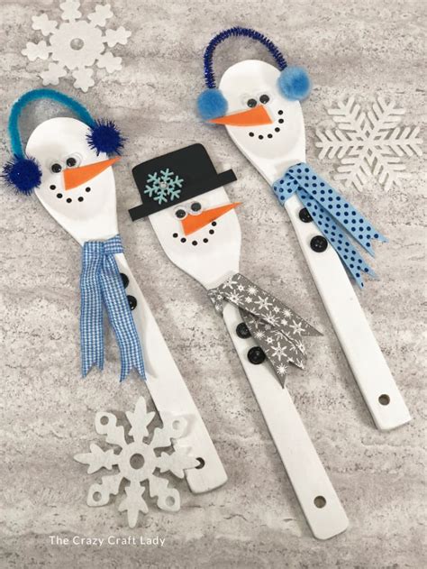 Dollar Store Craft Wooden Spoon Snowmen The Crazy Craft Lady