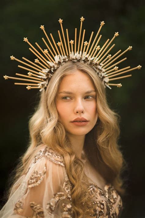 Golden Halo Crown Sun Crown Stars Headband Goddess Wedding Etsy