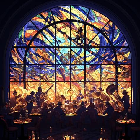 Premium Photo Jazz Band Performing Under Stained Glass Window