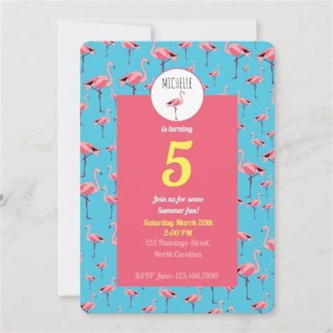 Tropical Summer Pink Flamingo Girly Th Birthday Invitation Zazzle In