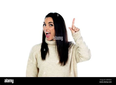 Attractive Brunette Woman Isolated On A White Background Stock Photo