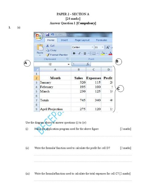 Bece Past Questions Answers 2014 Ict Part2 Spreadsheet Application