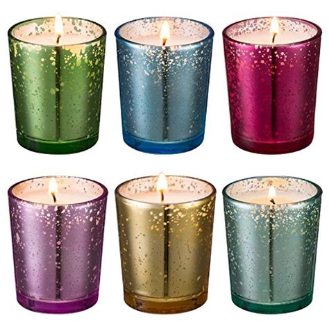 Mercury Glass Votive Scented Candle 6 Pack T Set Speckled Gold