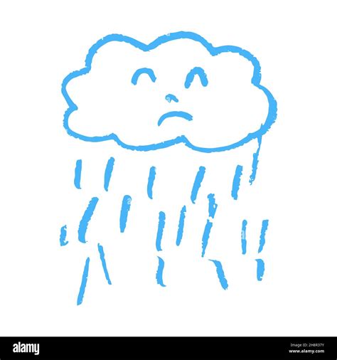 Cute Icon In Hand Draw Style Cloud Rain Drawing With Wax Crayons