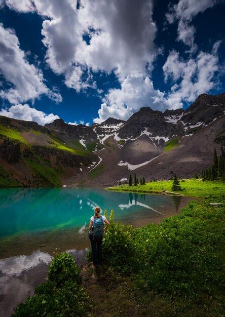 Randonneur Regarde Blue Lake Ridgway Colorado Photo Premium