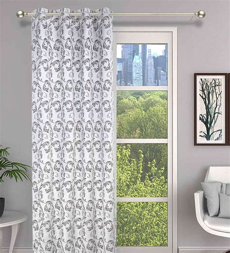 Buy Grey Polyester Light Filtering Feet Eyelet Curtain Set Of By