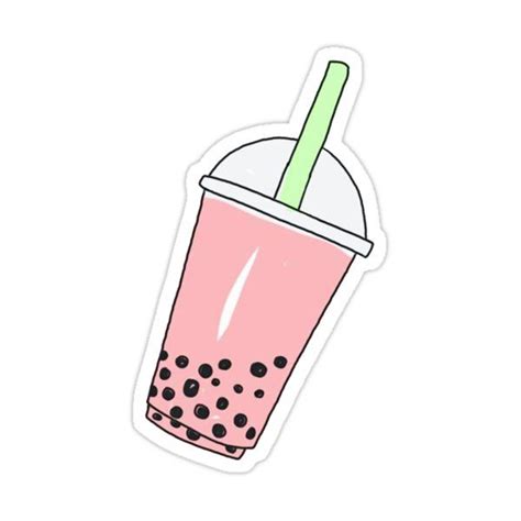 Strawberry Milk Bubble Tea Sticker By Peachpantone In 2021 Bubble Tea Kawaii Stickers Tea