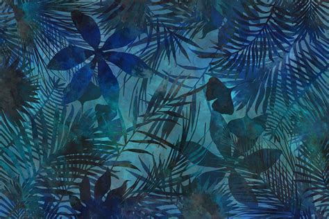 Dark Blue And Teal Tropical Jungle Wallpaper Exotic Wall Mural