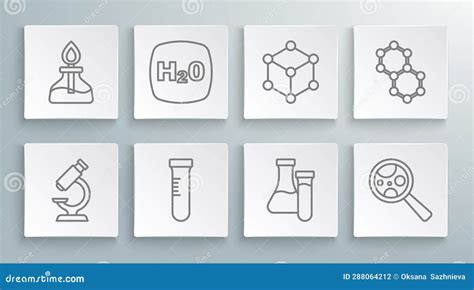 Set Line Microscope Chemical Formula H2o Test Tube Microorganisms