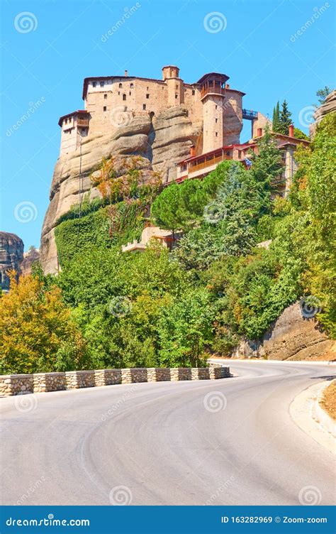 The Monastery Of Rousanou On The Rock In Meteora Stock Image Image Of