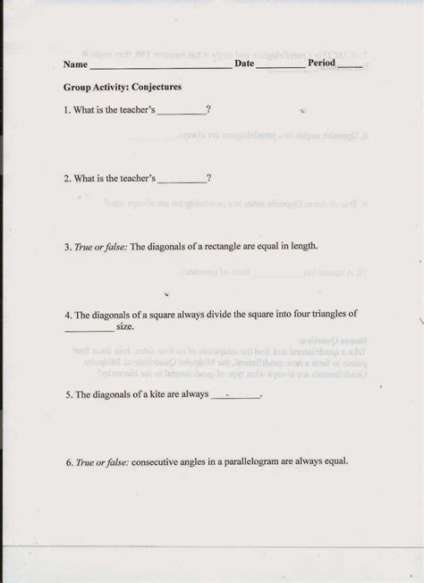 Geometry, Common Core Style: Lesson 5-3: Conjectures (Day 53)