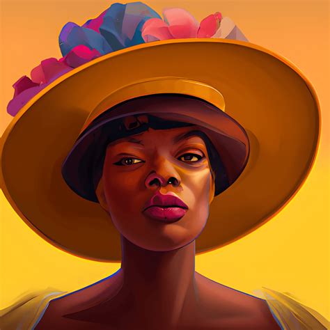 Beautiful Brown Skinned Woman Hat Whimsical Vibrant Proportionate