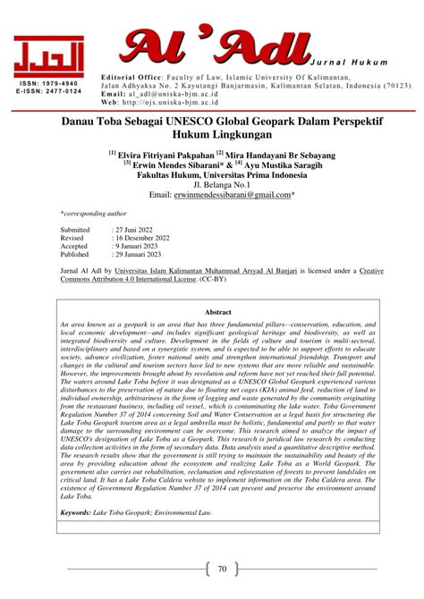 (PDF) Danau Toba Sebagai Unesco Global Geopark Dalam Perspektif Hukum ...