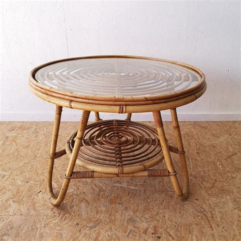 Table basse ronde rotin vintage Côte Vintage