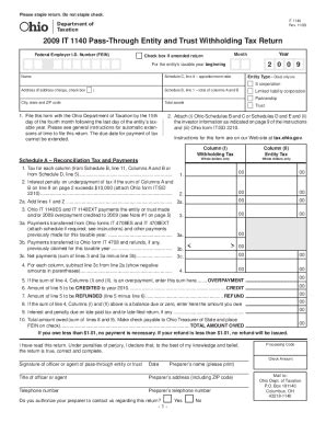 Fillable Online Tax Ohio 2009 IT 1140 Pass Through Entity And Trust