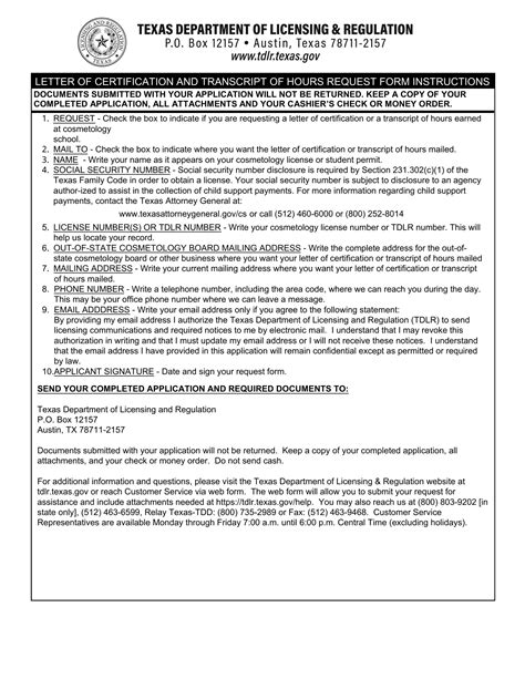 Tdlr Transcripts Request Form Fill Out Printable PDF Forms Online