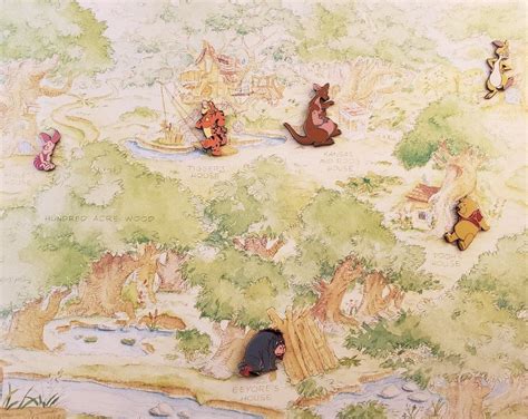 Disney 100 Acre Wood Map With Pooh Piglet Eeyore Rabbit Tigger Kanga