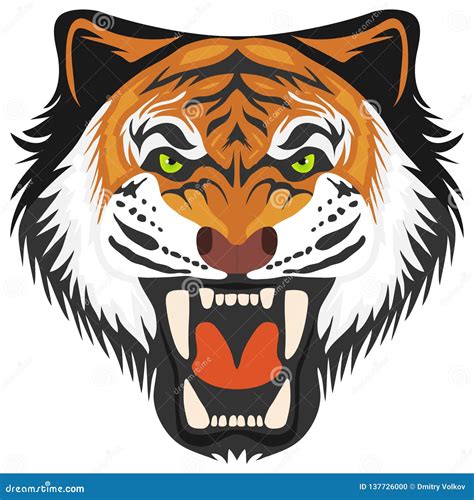 Tiger, Tiger Head with Open Mouth and Teeth. Cartoon Illustration of a ...