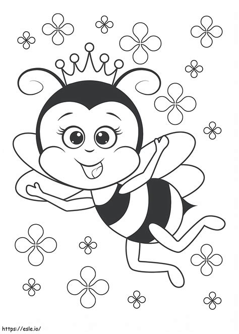 Queen Bee With Flowers Coloring Page