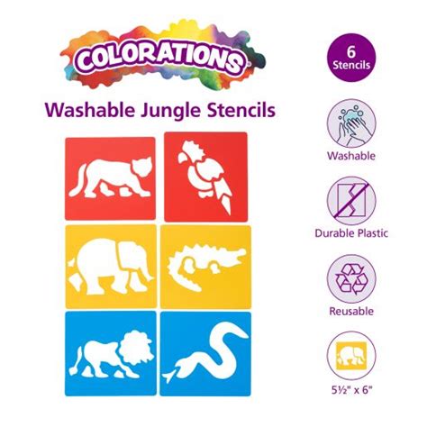 Washable Plastic Jungle Stencils Set Of 6