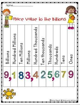 Free Place Value Charts to the Billions!!! Place Value Worksheets ...