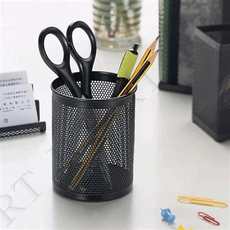 Round Ballpen Pen Pencil Holder Container Office Desk Organizer Metal