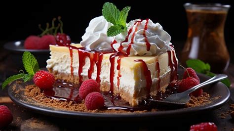 Premium AI Image Heavenly Slice Of Classic New York Cheesecake With