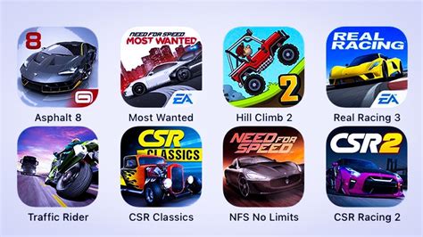 Asphalt 8 Most Wanted Hill Climb 2 Real Racing 3 Traffic Rider CSR