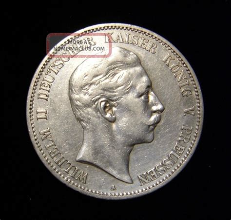 Germany Prussia 1907 A 5 Mark Coin 900 Silver Wilhelm Ii