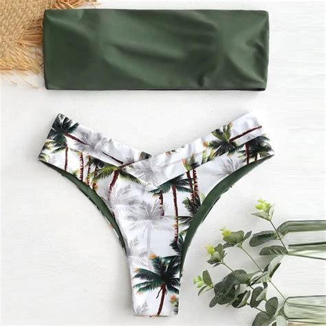 Conjunto de Bikini liso con estampado de Coco para mujer traje de baño