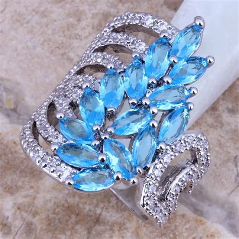 Blue Cubic Zirconia White Cz Silver Plated Ring Size 5 6 7 8 9 10 11