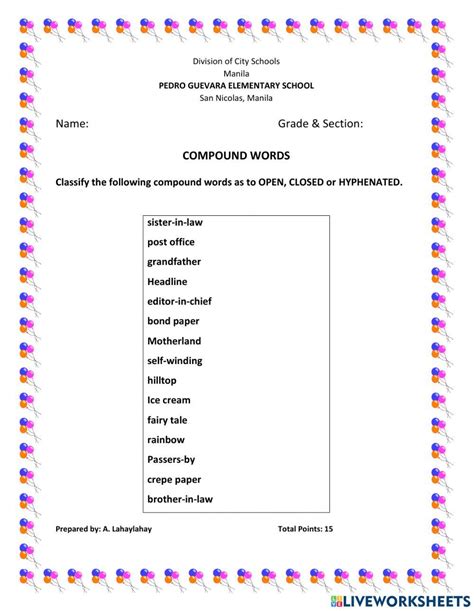 Compound Words Online Exercise For Live Worksheets