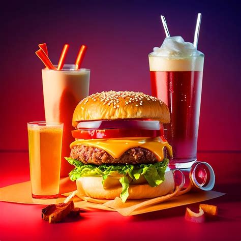 Premium Photo | Burger with fries and soda high resolution images