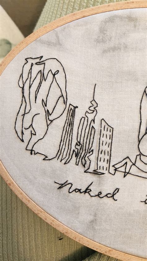 Naked In Manhattan Line Drawing Embroidery Etsy