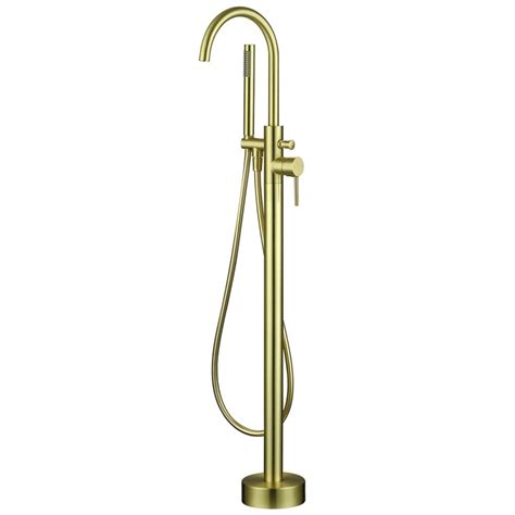 Oslo Brushed Brass Freestanding Bath Shower Mixer Tap Modern Round