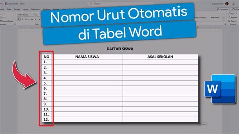 Cara Membuat Nomor Urut Otomatis Di Tabel Word YouTube