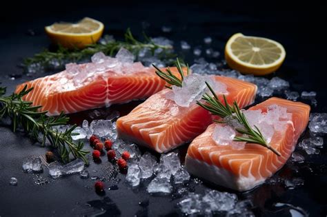 Premium Photo Raw Salmon Steaks On Ice