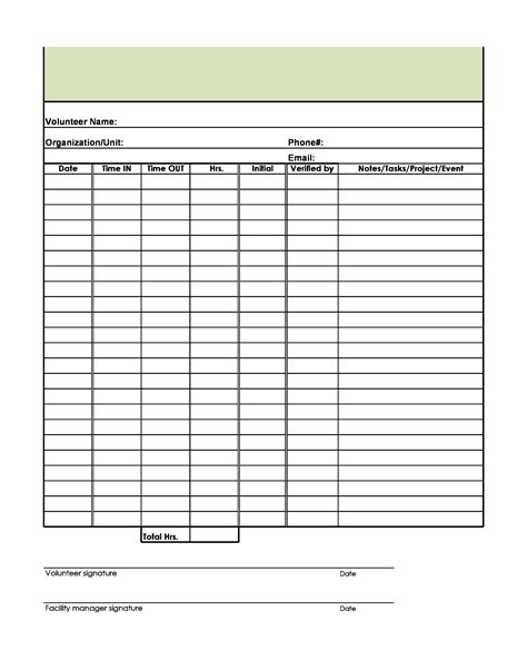 Blank Volunteer Hours Log Templates Excel Word