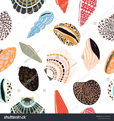 Sea Shells Fossils Mollusks Seamless Pattern Stock Vector Royalty Free