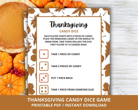 Thanksgiving Candy Dice Game Thanksgiving Party Games Thanksgiving