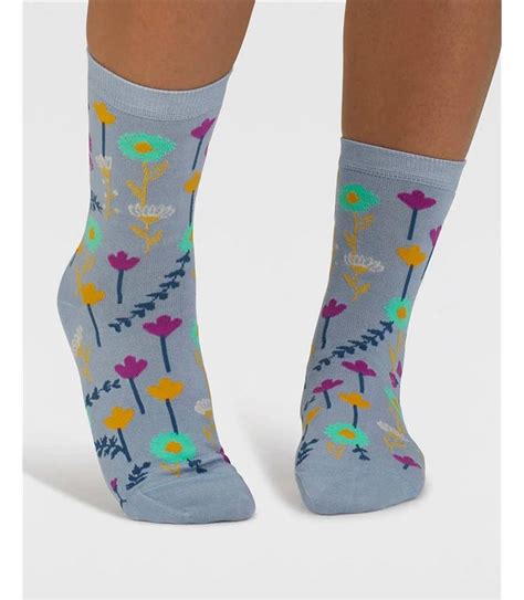 Chambray Blue Mapel Floral Bamboo Socks Woolovers Uk