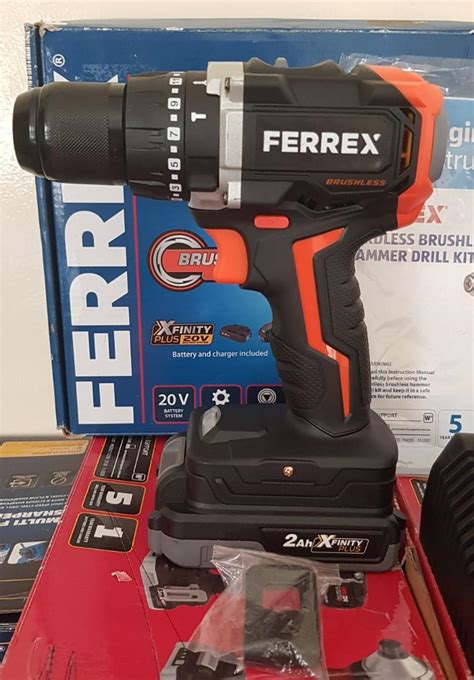 Ferrex 20v Cordless Brushless Hammer Drill Driver Set Commercial