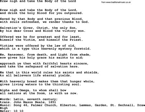 Hymns Ancient And Modern Song Draw Nigh And Take The Body Of The Lord Lyrics Midi And Pdf