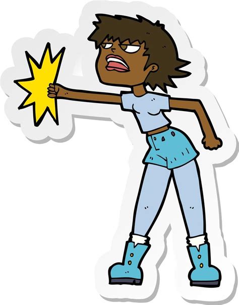 Sticker Of A Cartoon Woman Punching 10687444 Vector Art At Vecteezy