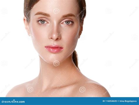 Beautiful Woman Face Close Up Studio On White Stock Photo Image Of