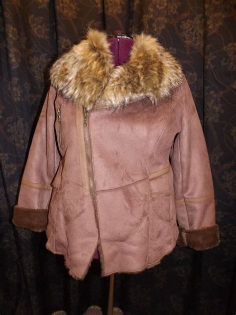 Fabulous Furs New Tobacco Faux Suede Fox Trim Shearling Lined Faux Fur