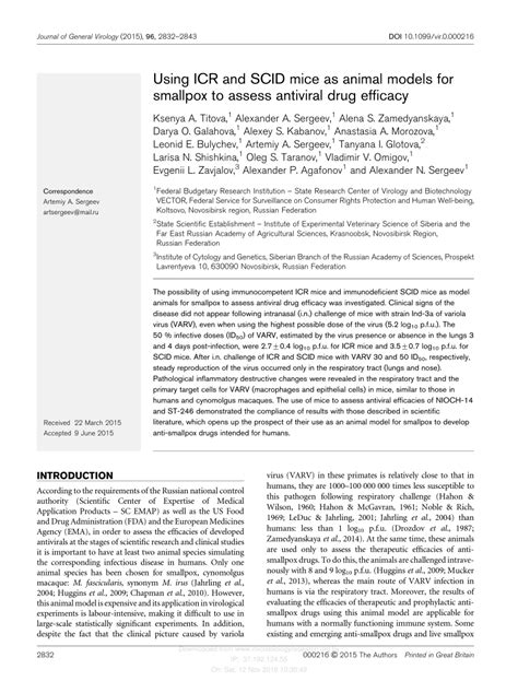 (PDF) Using the ICR and SCID Mice as Animal Models for Smallpox to Assess Antiviral Drug Efficacy